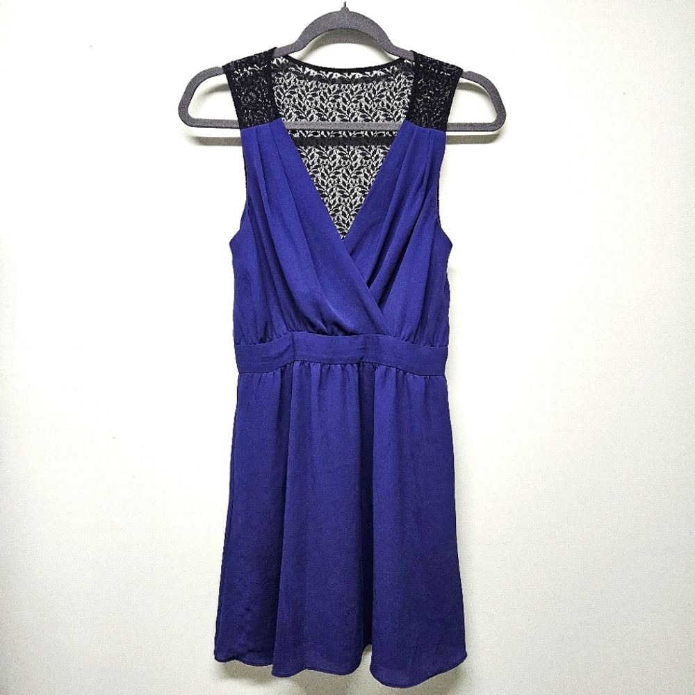 Lace V-Neck Sleeveless Midi Dress with Pockets Navy Black Sz 2